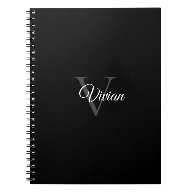 Cuaderno Nombre simple de monograma negro (Frente)