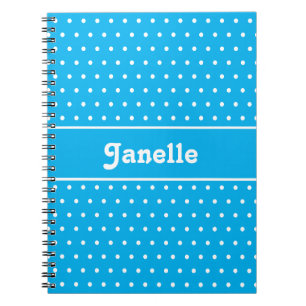 Cuaderno Nombre simple personalizado Polka Dot azul y blanc