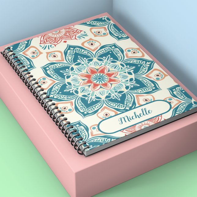 Cuaderno Nombre tradicional oriental floral y mandala (Oriental floral and mandala classical custom name notebook)