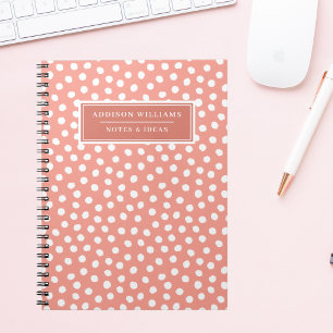 Cuaderno Nombre único Coral Personalizado de puntos blancos