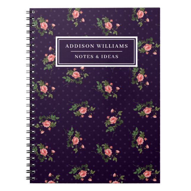 Cuaderno Nombre único Diario de Rosas rosados púrpura (Frente)