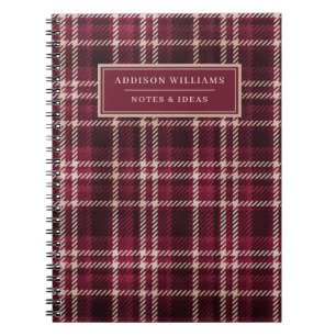 Cuaderno Nombre único en patrón de franela roja bronceada