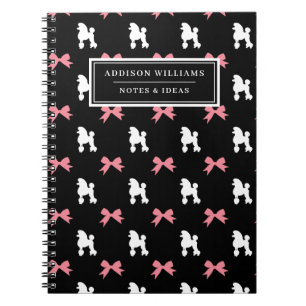 Cuaderno Nombre único Girly Pink Ribbles Poodles Pattern