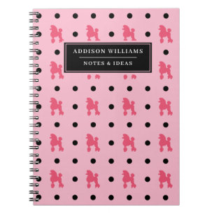 Cuaderno Nombre único Girona Pink Black Poodles Pattern
