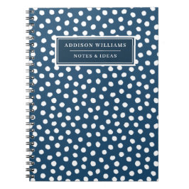 Cuaderno Nombre único Navy blanco azul puntos Personalizado