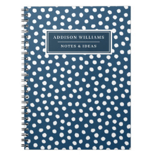 Cuaderno Nombre único Navy blanco azul puntos Personalizado