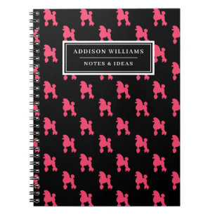 Cuaderno Nombre único Patrón de perro de caniche rosa