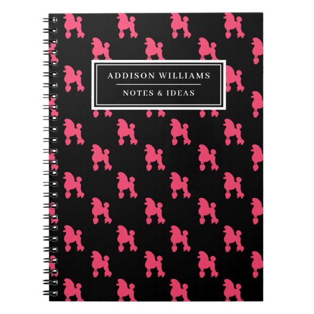 Cuaderno Nombre único Patrón de perro de caniche rosa (Frente)