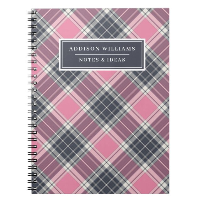 Cuaderno Nombre único Patrón de plancha gris rosado (Frente)