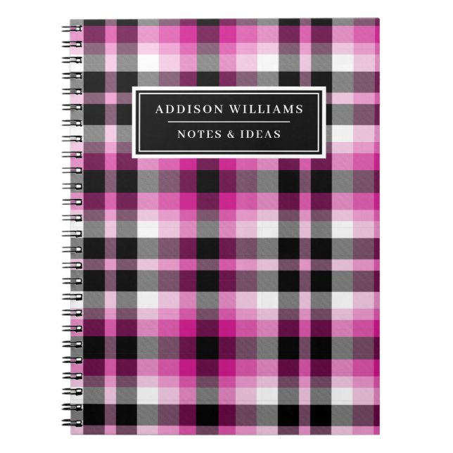 Cuaderno Nombre único Patrón de rosado negro rosado calient (Frente)