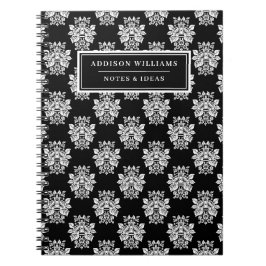 Cuaderno Nombre único Personalizado de damasco blanco negro