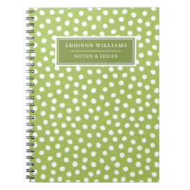 Cuaderno Nombre único Personalizado de puntos blancos verde