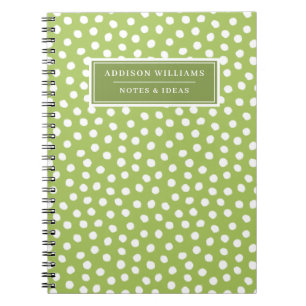 Cuaderno Nombre único Personalizado de puntos blancos verde