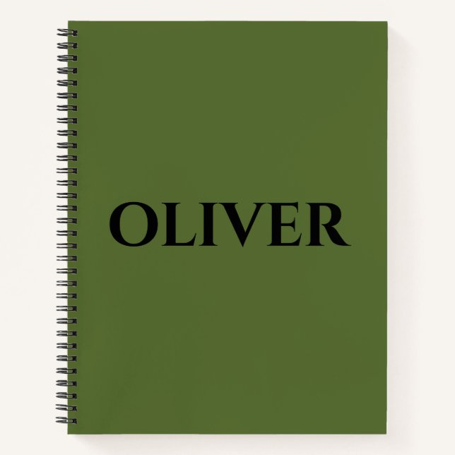 Cuaderno Nombre verde oliva y negro Minimalista (Anverso)