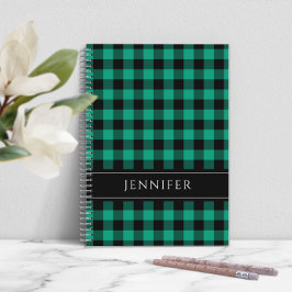 Cuaderno Nombre Verde y Negro Cuadro de Gingham Estampado