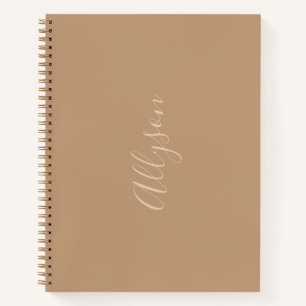 Cuaderno Nombre vertical de moda en Tan Script, Café