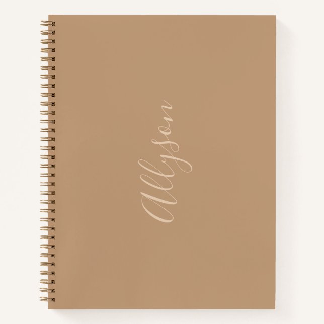Cuaderno Nombre vertical de moda en Tan Script, Café (Anverso)