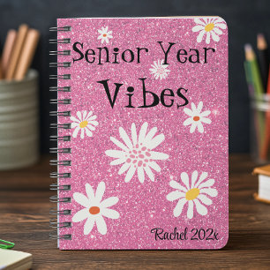 Cuaderno Nombre, Vibes Retro Sparkly Hot Pink Senior Year