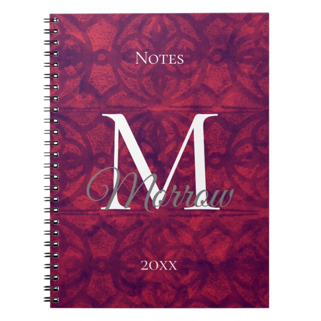Cuaderno Nombre y año de Batik Rojo Profundo (Frente)