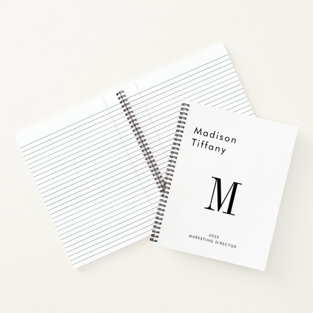 Cuaderno Nombre y Año Personalizados Monograma Mínimo Blanc (Interior)