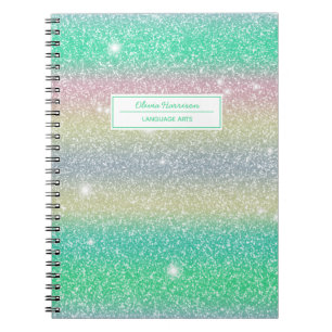 Cuaderno Nombre y asunto del Purpurina de ormbre arcoiris