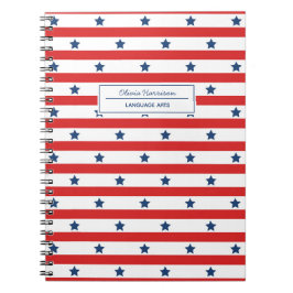 Cuaderno Nombre y asunto rojo blanco y azul