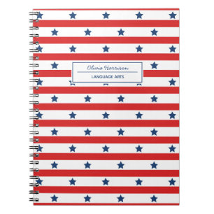 Cuaderno Nombre y asunto rojo blanco y azul