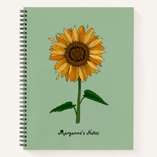 Cuaderno Nombre y mensaje personalizado de girasol