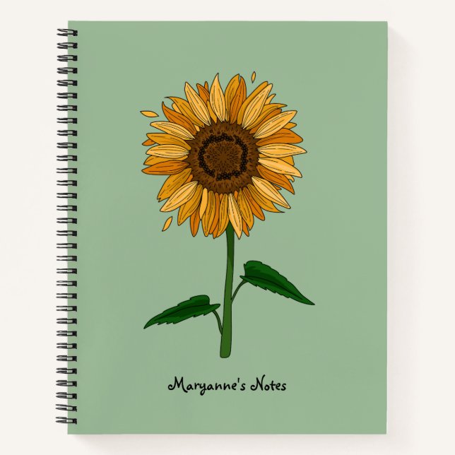 Cuaderno Nombre y mensaje personalizado de girasol (Anverso)