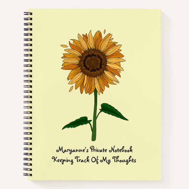 Cuaderno Nombre y mensaje personalizado de girasol amarillo (Anverso)