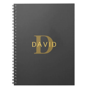 Cuaderno Nombre y monograma de estilo Oro y gris oscuro