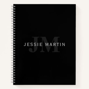 Cuaderno Nombre y monograma modernos Gris y negro