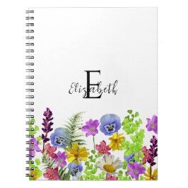 Cuaderno Nombre y monograma personalizados de los Wildflowe