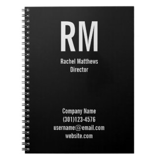 Cuaderno Nombre y monograma profesional negro y gris