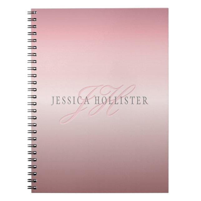 Cuaderno Nombre y monograma | Soft FAUX Rosa Gold Rubor (Frente)