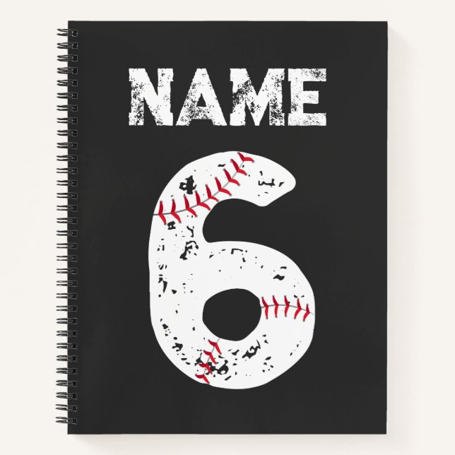 Cuaderno Nombre y número 6 equipo de béisbol (Anverso)