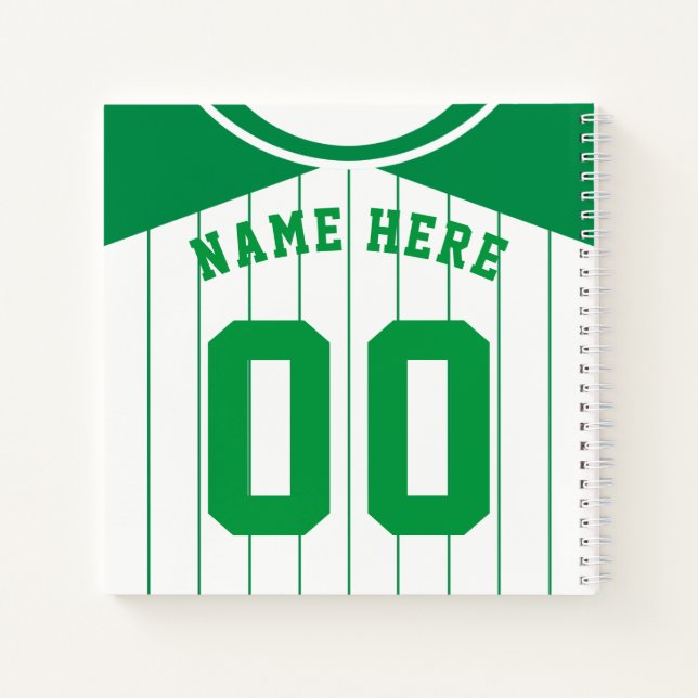 Cuaderno Nombre y número Béisbol Softbol Jersey Verde (Reverso)