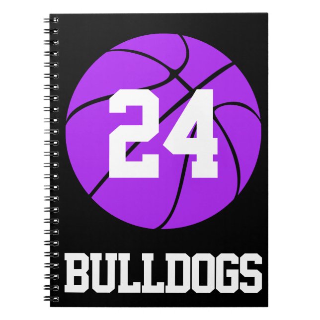 Cuaderno Nombre y número de estudiante de baloncesto morado (Frente)