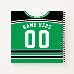Cuaderno Nombre y número de Jersey de Hockey Verde y Negro