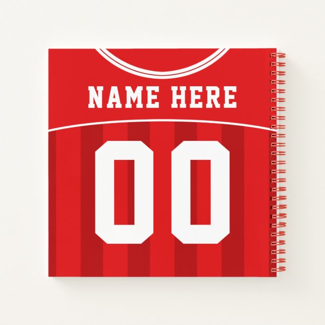 Cuaderno Nombre y número Soccer Football Red Jersey Noteboo (Reverso)
