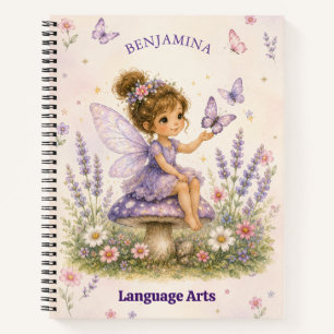 Cuaderno Nombre y tema de jardín de hadas de lavanda