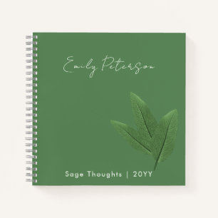 Cuaderno Nombre y título personalizados, hojas verdes sabia