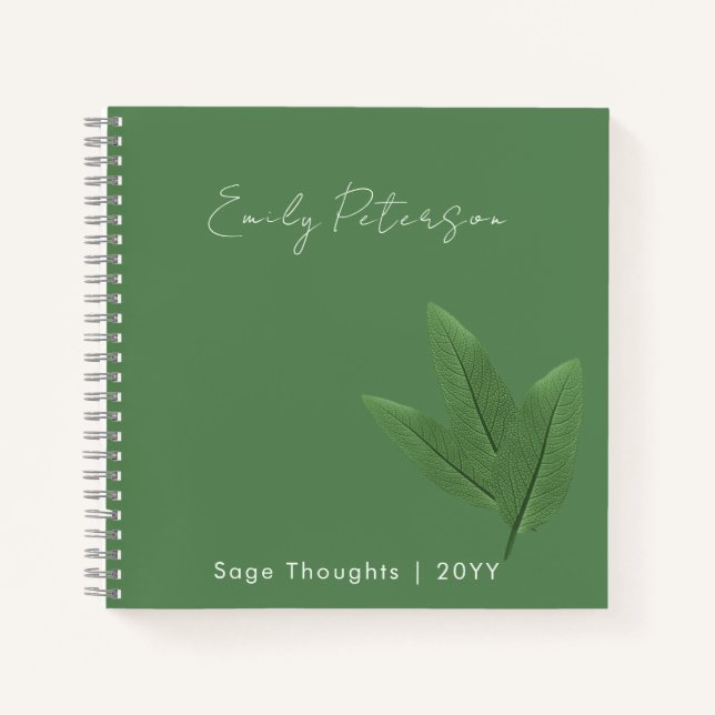 Cuaderno Nombre y título personalizados, hojas verdes sabia (Anverso)