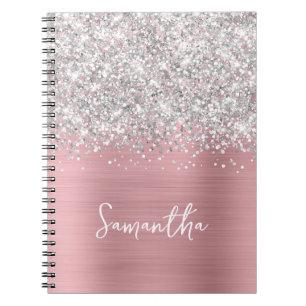 Cuaderno Nombres con guión glamuroso rosa plateado brillant