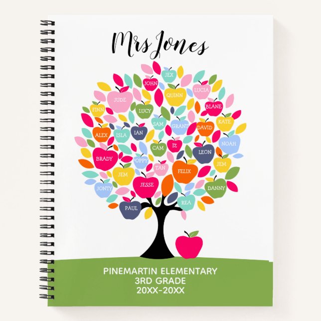 Cuaderno nombres de clase profesor arco iris gracias manzan (Anverso)