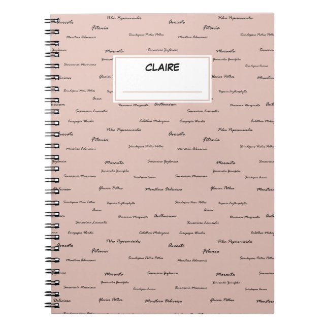 Cuaderno Nombres de plantas de interior patrón. Nombre pers (Frente)