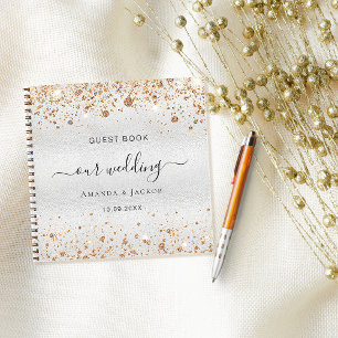 Cuaderno Nombres de purpurinas de oro plateado boda de libr