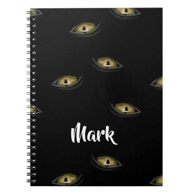 Cuaderno Nombres personalizados ojos de gato en negro (Frente)