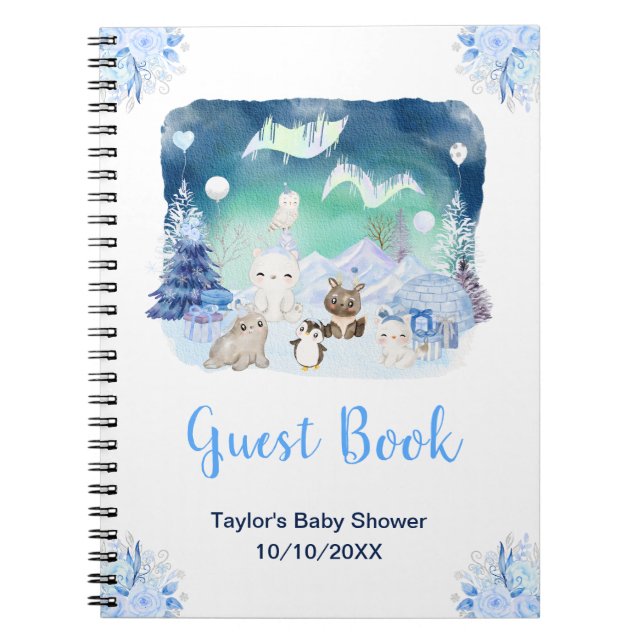 Cuaderno Northern Lights Animals Baby Shower Guest Book (Frente)