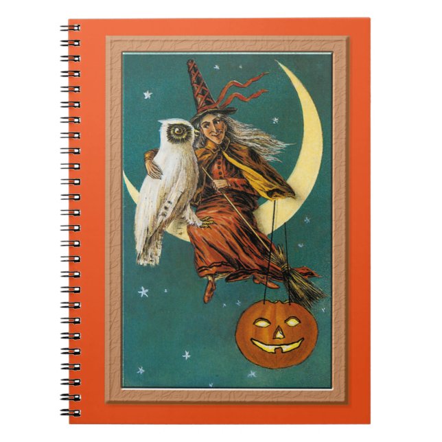 Cuaderno Nostálgica Bruja y búho de Halloween (Frente)